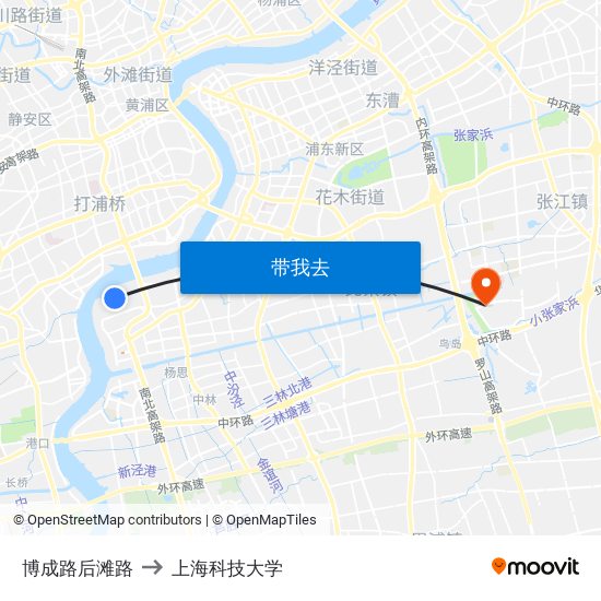 博成路后滩路 to 上海科技大学 map