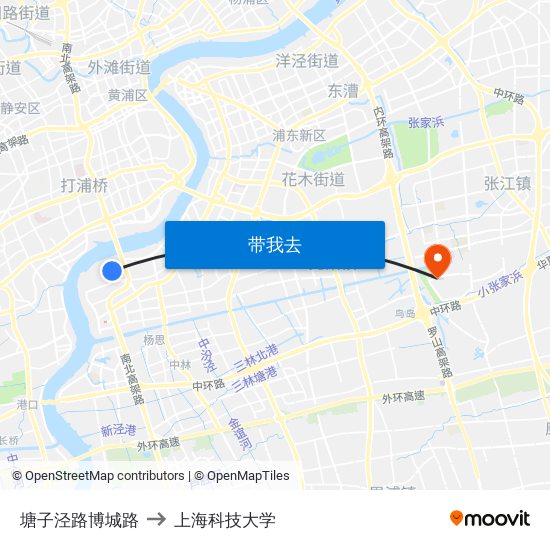 塘子泾路博城路 to 上海科技大学 map
