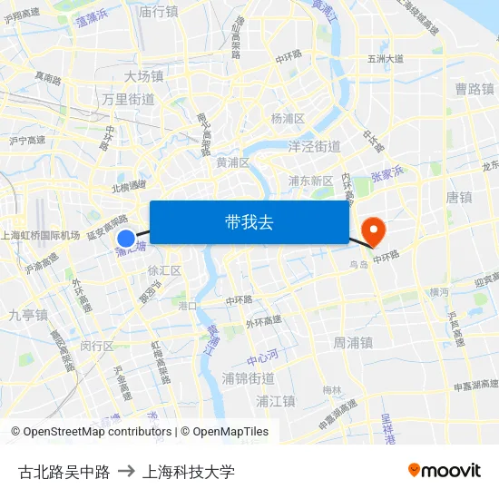 古北路吴中路 to 上海科技大学 map