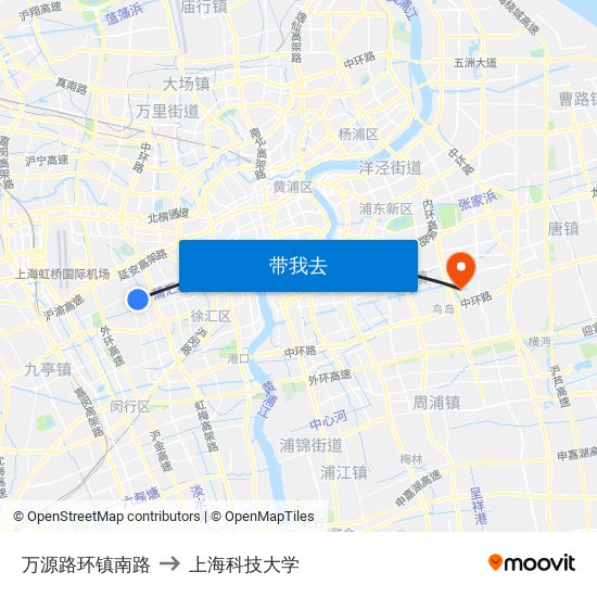 万源路环镇南路 to 上海科技大学 map