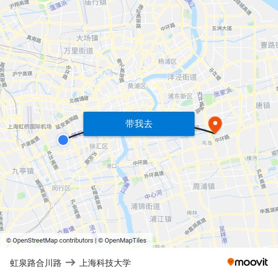 虹泉路合川路 to 上海科技大学 map
