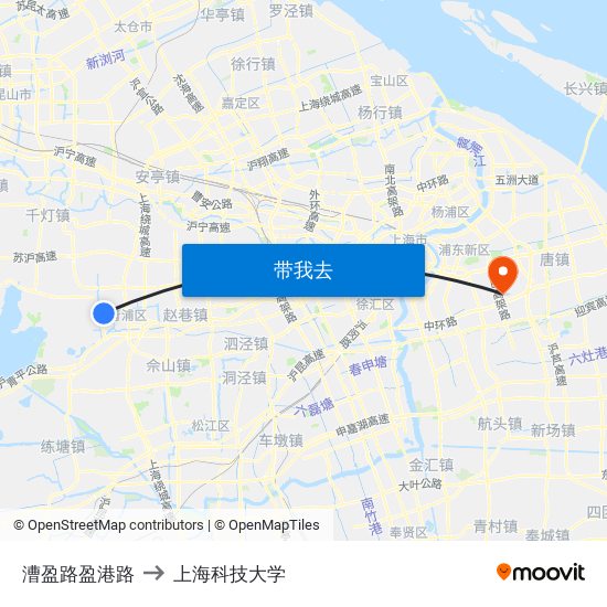 漕盈路盈港路 to 上海科技大学 map