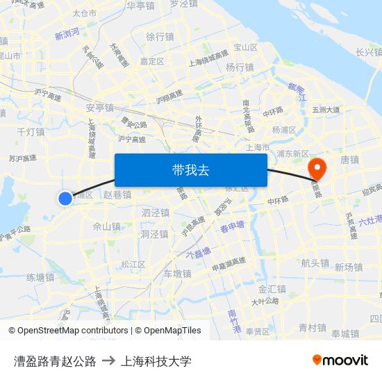 漕盈路青赵公路 to 上海科技大学 map