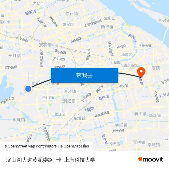 淀山湖大道黄泥娄路 to 上海科技大学 map