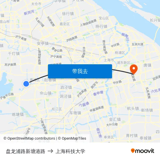 盘龙浦路新塘港路 to 上海科技大学 map