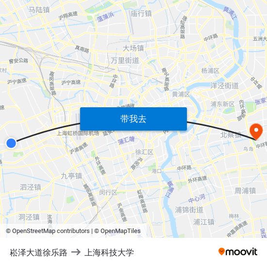 崧泽大道徐乐路 to 上海科技大学 map