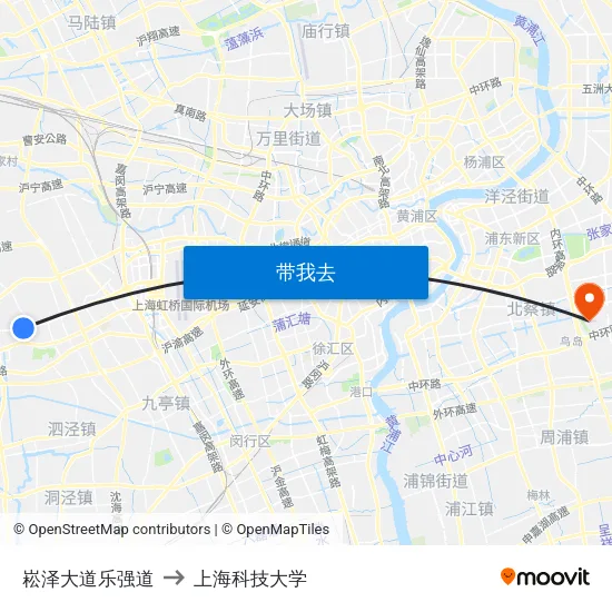崧泽大道乐强道 to 上海科技大学 map