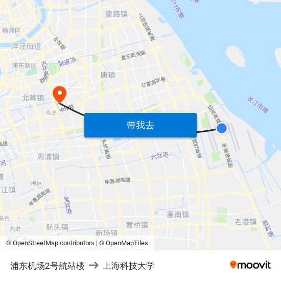 浦东机场2号航站楼 to 上海科技大学 map
