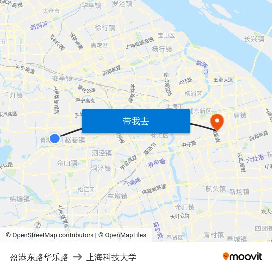 盈港东路华乐路 to 上海科技大学 map