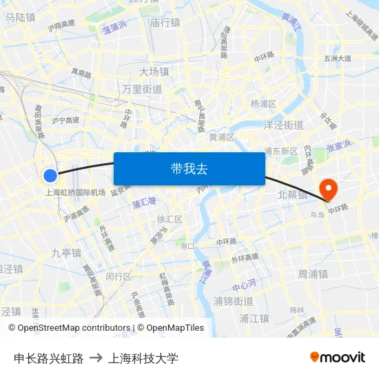 申长路兴虹路 to 上海科技大学 map
