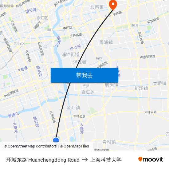 环城东路 Huanchengdong Road to 上海科技大学 map