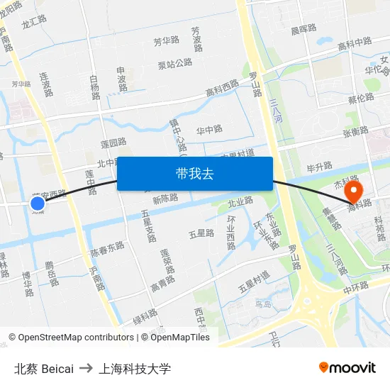 北蔡 Beicai to 上海科技大学 map