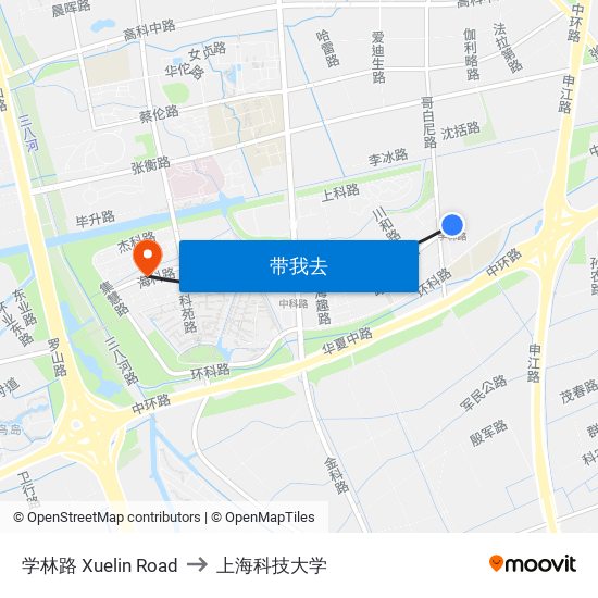 学林路 Xuelin Road to 上海科技大学 map