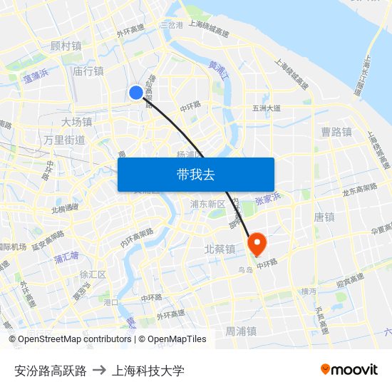 安汾路高跃路 to 上海科技大学 map