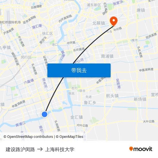 建设路沪闵路 to 上海科技大学 map