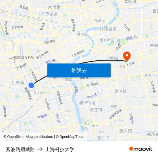 秀波路顾戴路 to 上海科技大学 map