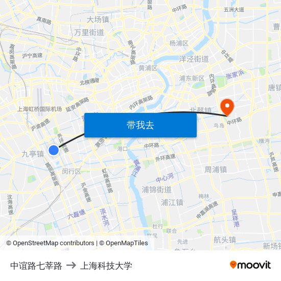 中谊路七莘路 to 上海科技大学 map