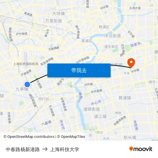 中春路杨新港路 to 上海科技大学 map