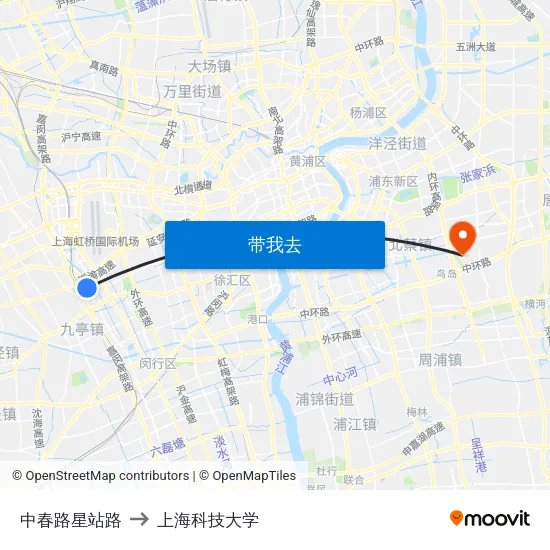 中春路星站路 to 上海科技大学 map