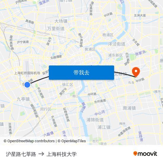 沪星路七莘路 to 上海科技大学 map