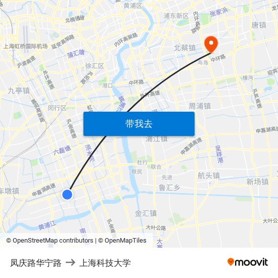 凤庆路华宁路 to 上海科技大学 map