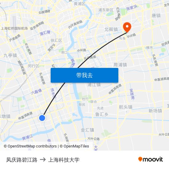 凤庆路碧江路 to 上海科技大学 map