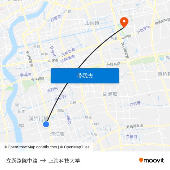 立跃路陈中路 to 上海科技大学 map