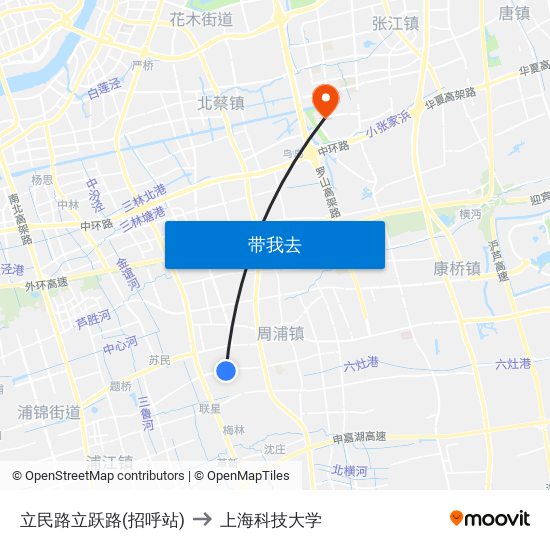立民路立跃路(招呼站) to 上海科技大学 map