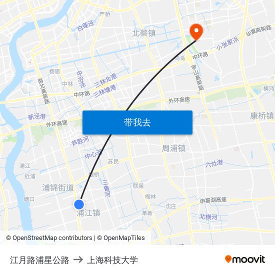 江月路浦星公路 to 上海科技大学 map