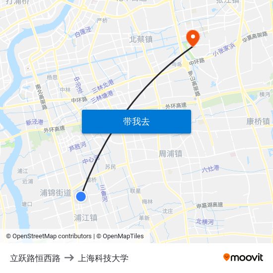 立跃路恒西路 to 上海科技大学 map