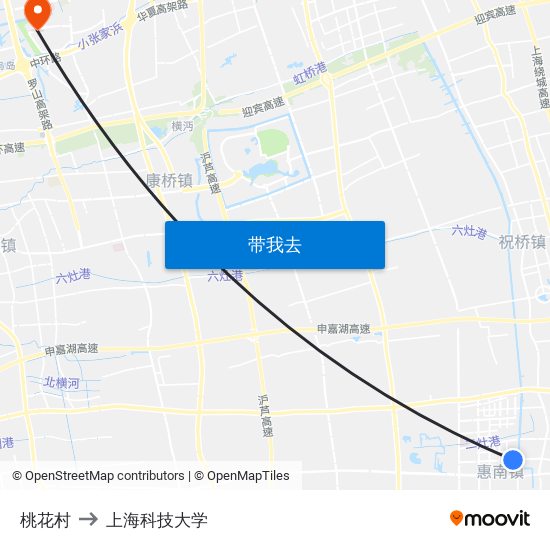 桃花村 to 上海科技大学 map