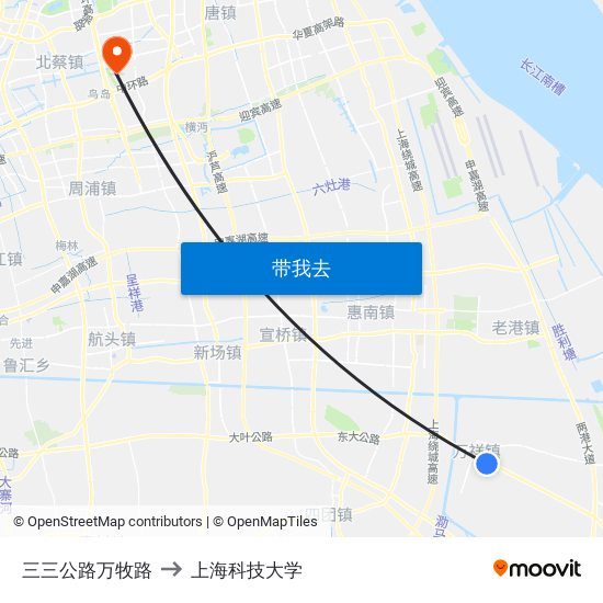 三三公路万牧路 to 上海科技大学 map