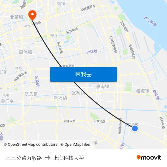 三三公路万牧路 to 上海科技大学 map