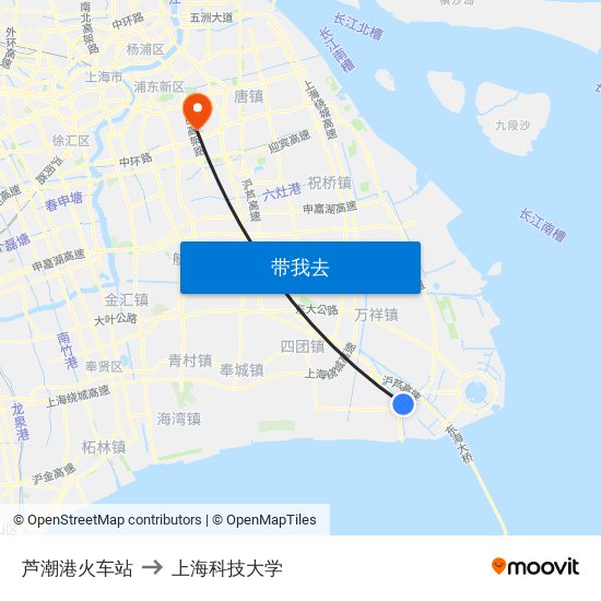 芦潮港火车站 to 上海科技大学 map