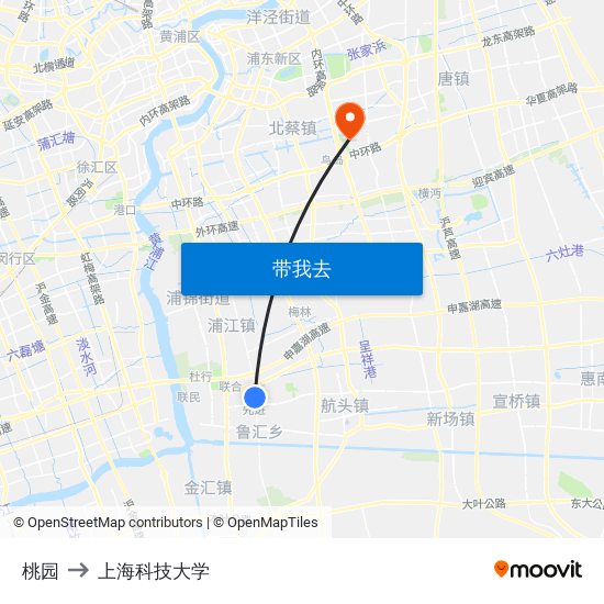 桃园 to 上海科技大学 map