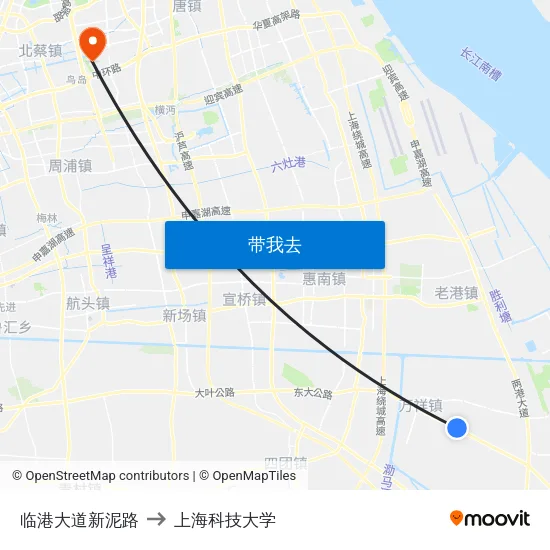 临港大道新泥路 to 上海科技大学 map
