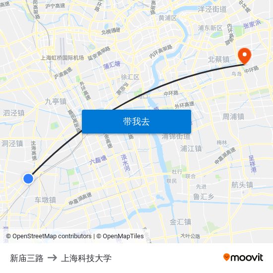 新庙三路 to 上海科技大学 map