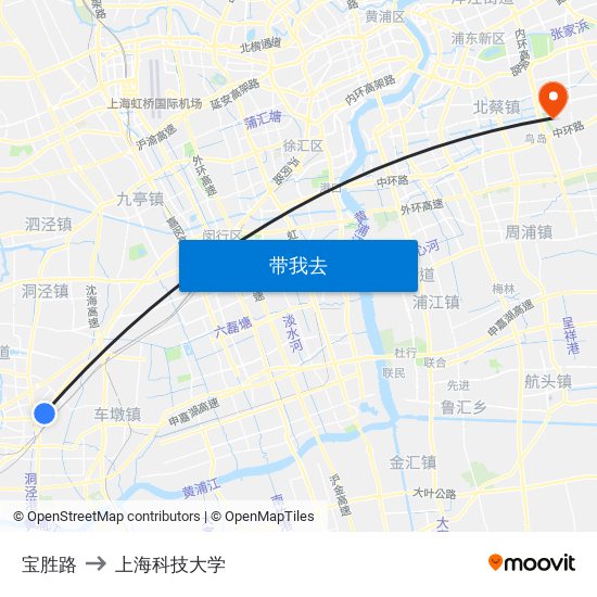 宝胜路 to 上海科技大学 map