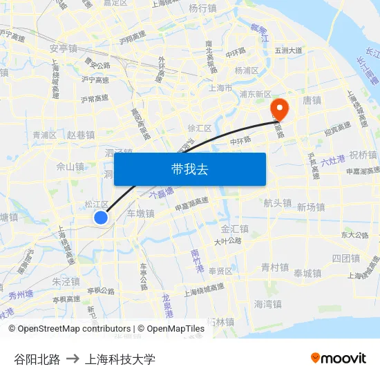 谷阳北路 to 上海科技大学 map