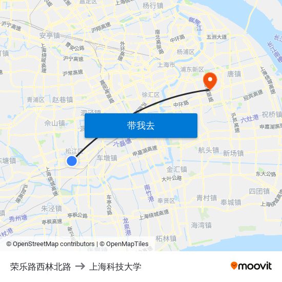 荣乐路西林北路 to 上海科技大学 map