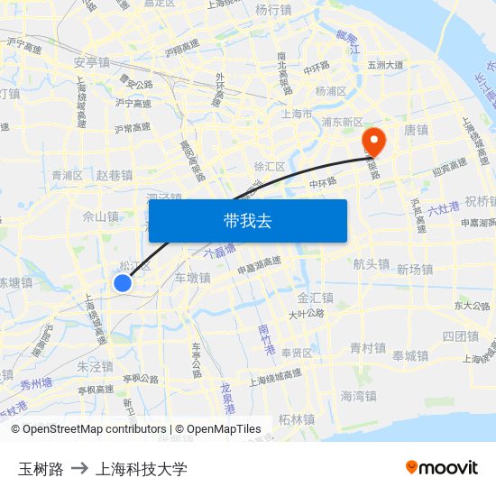 玉树路 to 上海科技大学 map