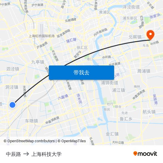 中辰路 to 上海科技大学 map