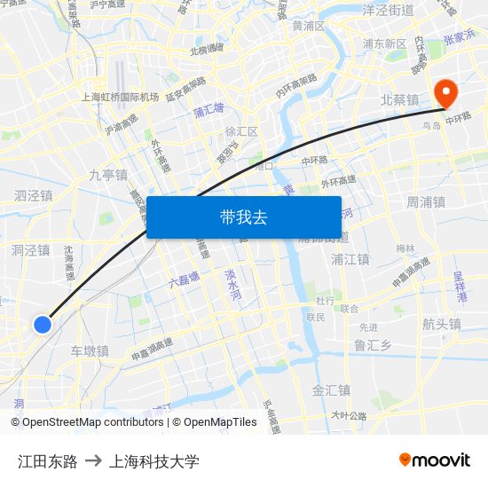 江田东路 to 上海科技大学 map