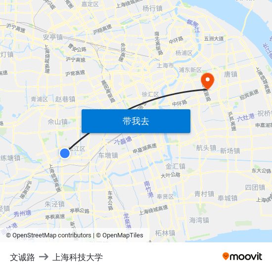 文诚路 to 上海科技大学 map