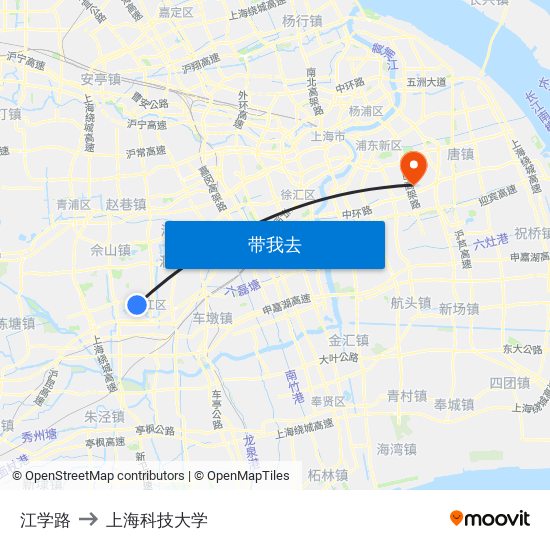 江学路 to 上海科技大学 map