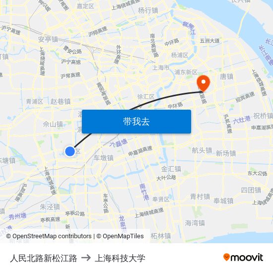 人民北路新松江路 to 上海科技大学 map