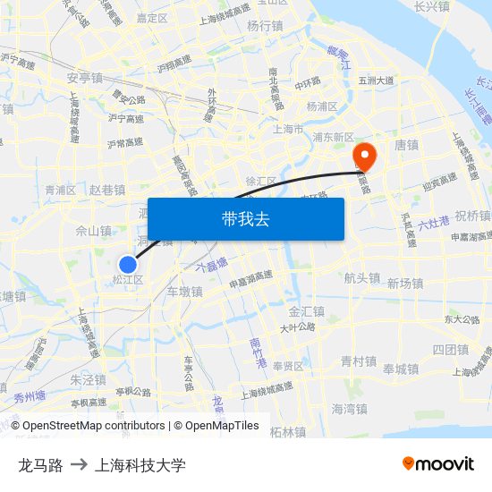 龙马路 to 上海科技大学 map