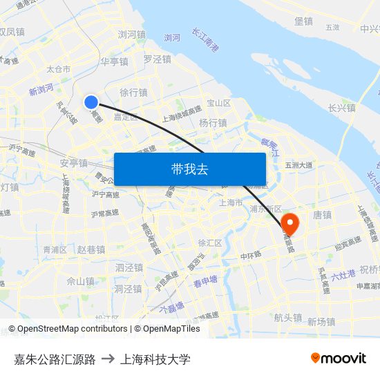 嘉朱公路汇源路 to 上海科技大学 map