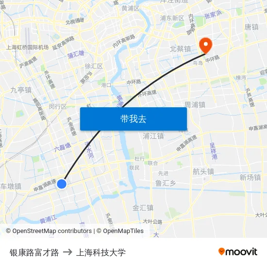 银康路富才路 to 上海科技大学 map