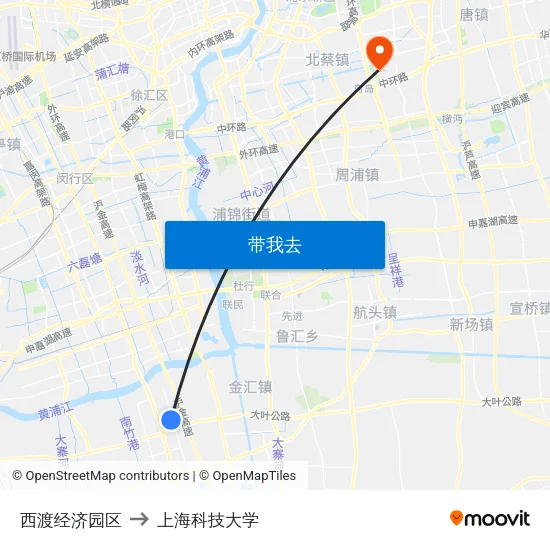 西渡经济园区 to 上海科技大学 map